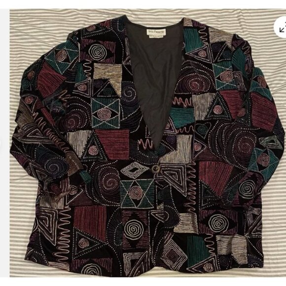 Vintage Tres Paquette Abstract Textured Blazer Jacket Womens Plus 2X 1 Button - Picture 1 of 4